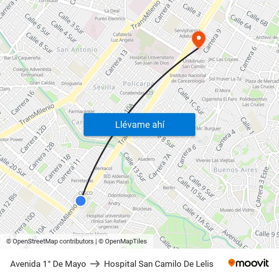 Avenida 1° De Mayo to Hospital San Camilo De Lelis map