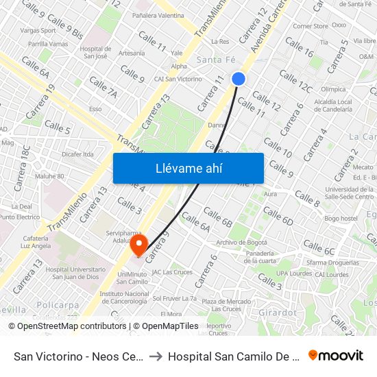 San Victorino - Neos Centro to Hospital San Camilo De Lelis map