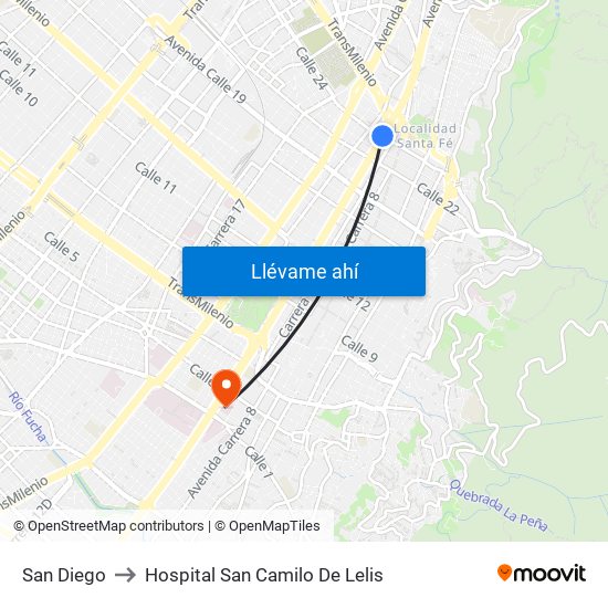 San Diego to Hospital San Camilo De Lelis map