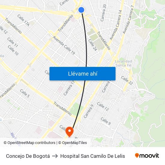 Concejo De Bogotá to Hospital San Camilo De Lelis map