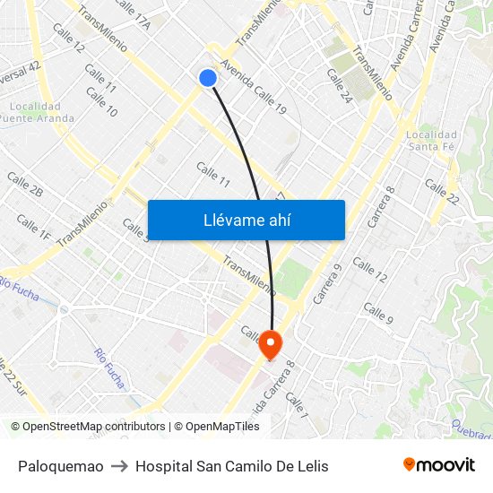 Paloquemao to Hospital San Camilo De Lelis map