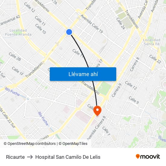 Ricaurte to Hospital San Camilo De Lelis map