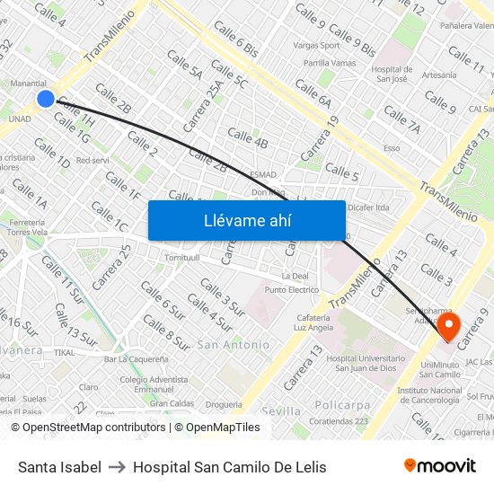 Santa Isabel to Hospital San Camilo De Lelis map