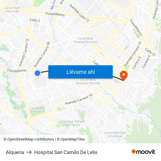 Alquería to Hospital San Camilo De Lelis map