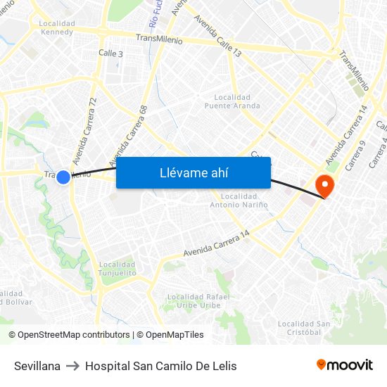 Sevillana to Hospital San Camilo De Lelis map