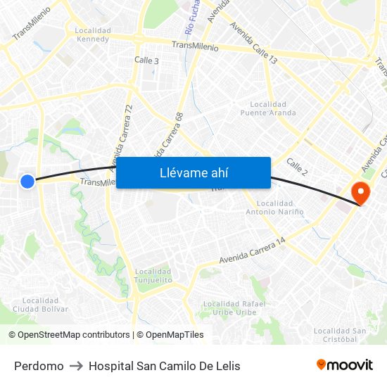 Perdomo to Hospital San Camilo De Lelis map