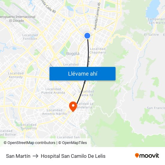 San Martín to Hospital San Camilo De Lelis map