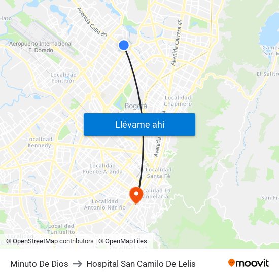 Minuto De Dios to Hospital San Camilo De Lelis map