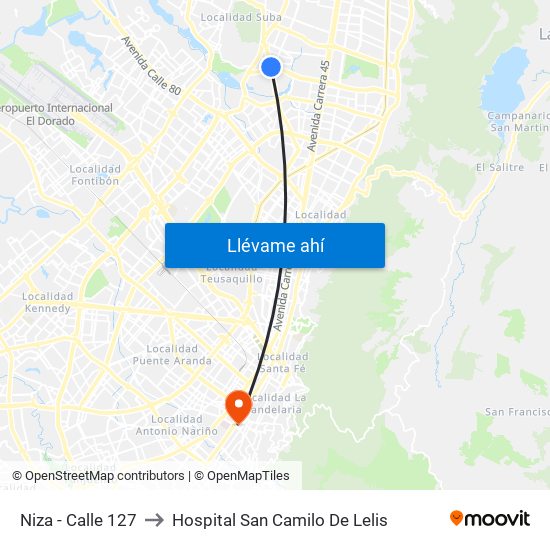Niza - Calle 127 to Hospital San Camilo De Lelis map