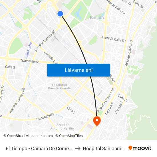 El Tiempo - Cámara De Comercio De Bogotá to Hospital San Camilo De Lelis map