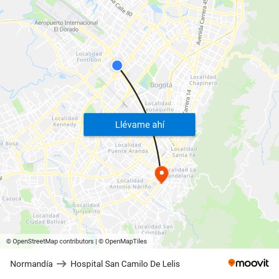 Normandía to Hospital San Camilo De Lelis map