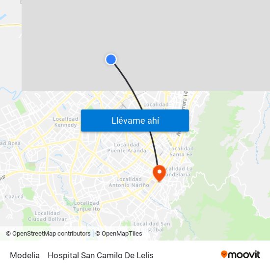 Modelia to Hospital San Camilo De Lelis map