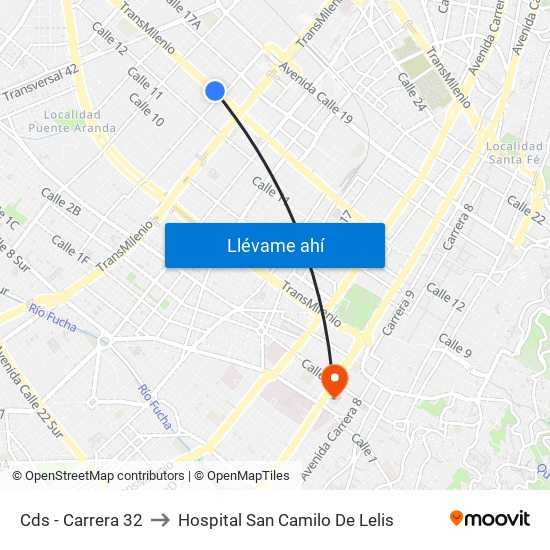 Cds - Carrera 32 to Hospital San Camilo De Lelis map