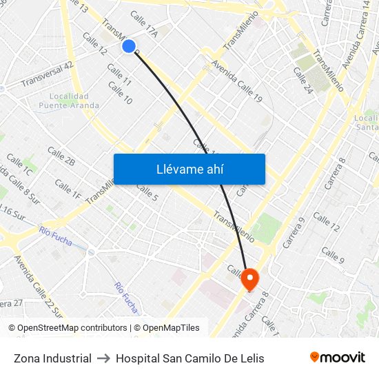 Zona Industrial to Hospital San Camilo De Lelis map