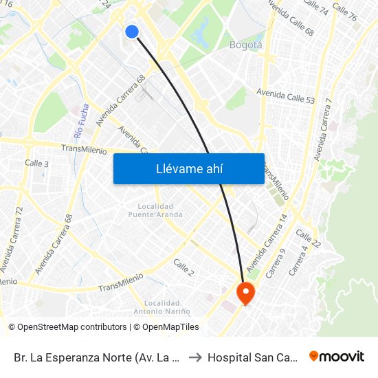 Br. La Esperanza Norte (Av. La Esperanza - Kr 69d) to Hospital San Camilo De Lelis map