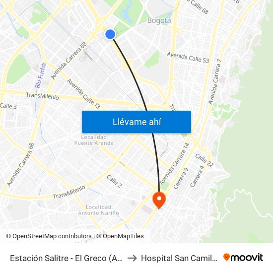 Estación Salitre - El Greco (Ac 26 - Ak 68) to Hospital San Camilo De Lelis map