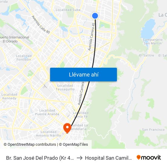 Br. San José Del Prado (Kr 45a - Cl 137) to Hospital San Camilo De Lelis map