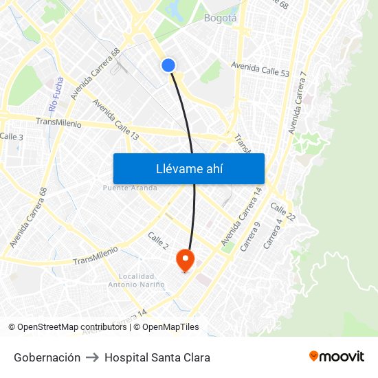 Gobernación to Hospital Santa Clara map