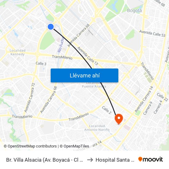 Br. Villa Alsacia (Av. Boyacá - Cl 12a) (A) to Hospital Santa Clara map