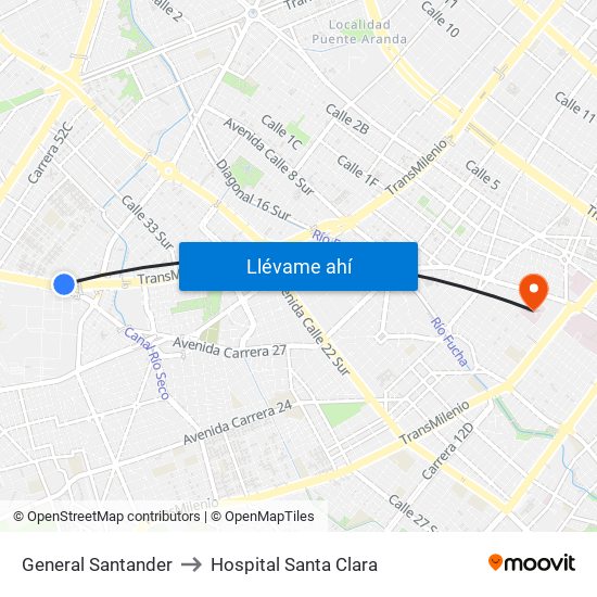 General Santander to Hospital Santa Clara map