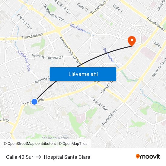 Calle 40 Sur to Hospital Santa Clara map