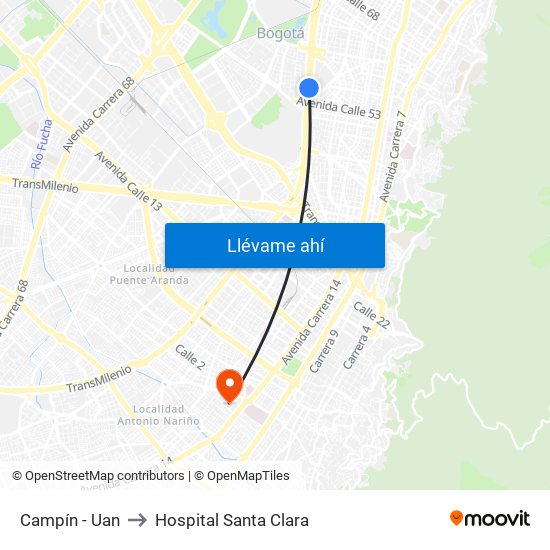 Campín - Uan to Hospital Santa Clara map