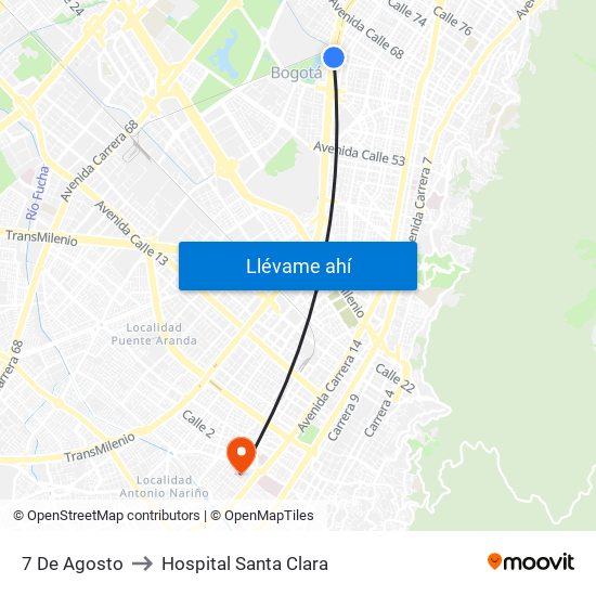 7 De Agosto to Hospital Santa Clara map