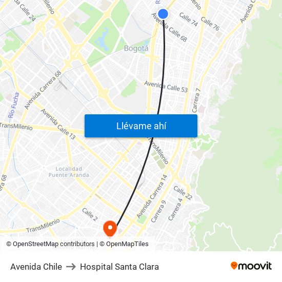 Avenida Chile to Hospital Santa Clara map