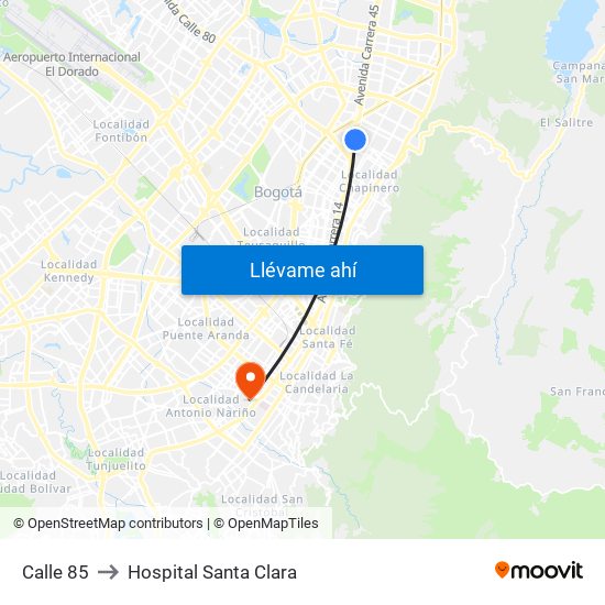 Calle 85 to Hospital Santa Clara map