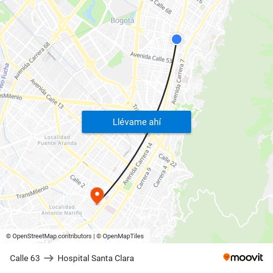 Calle 63 to Hospital Santa Clara map