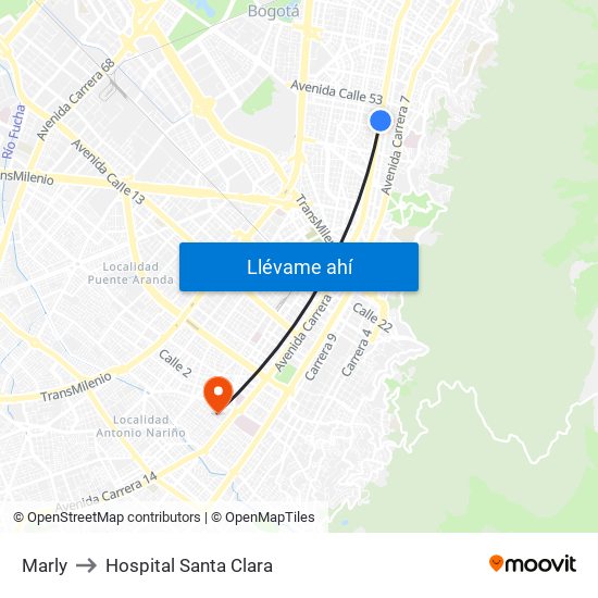 Marly to Hospital Santa Clara map