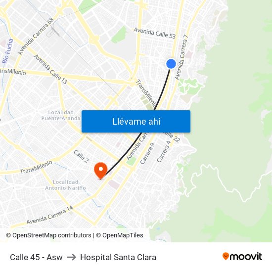 Calle 45 - Asw to Hospital Santa Clara map