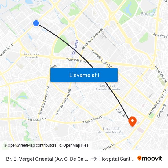 Br. El Vergel Oriental (Av. C. De Cali - Cl 10b) (A) to Hospital Santa Clara map