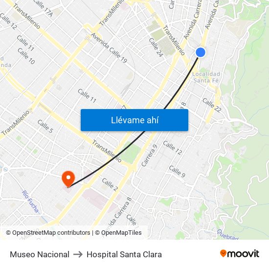 Museo Nacional to Hospital Santa Clara map