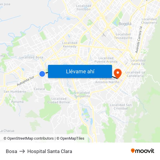 Bosa to Hospital Santa Clara map