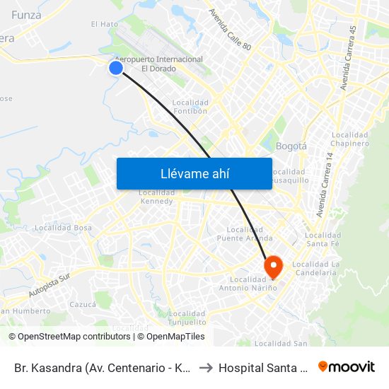 Br. Kasandra (Av. Centenario - Kr 134a) to Hospital Santa Clara map
