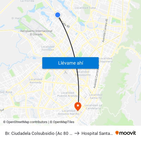 Br. Ciudadela Colsubsidio (Ac 80 - Kr 112a) to Hospital Santa Clara map