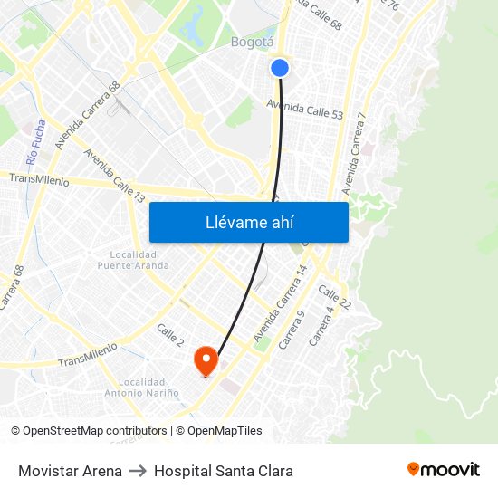 Movistar Arena to Hospital Santa Clara map