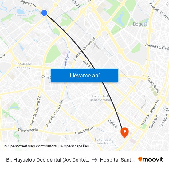 Br. Hayuelos Occidental (Av. Centenario - Kr 87) to Hospital Santa Clara map