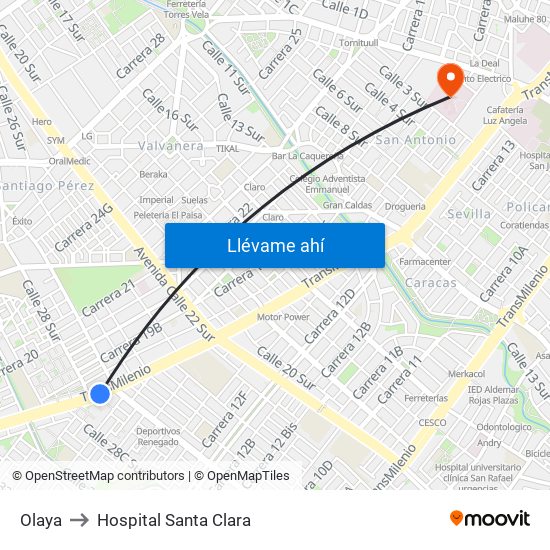Olaya to Hospital Santa Clara map