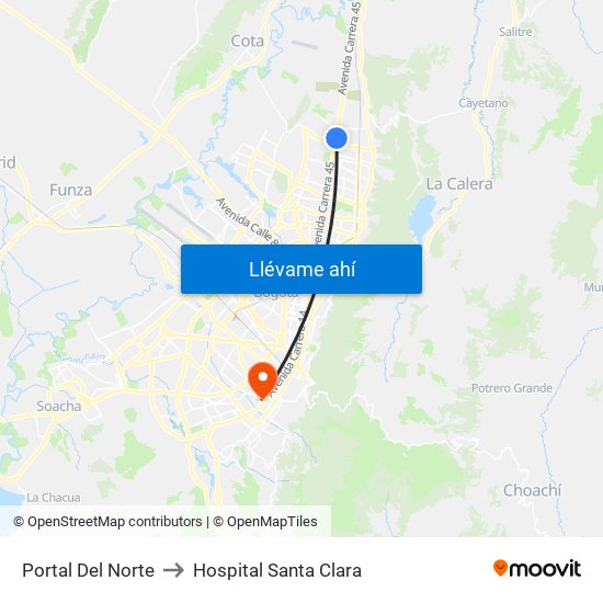 Portal Del Norte to Hospital Santa Clara map