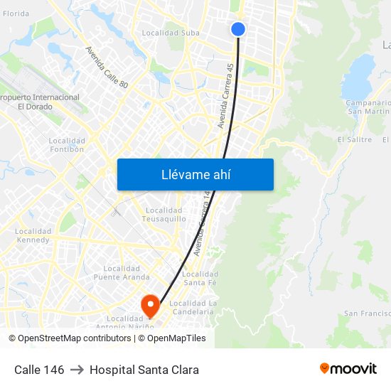 Calle 146 to Hospital Santa Clara map