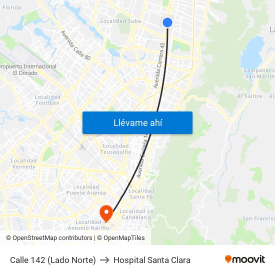 Calle 142 (Lado Norte) to Hospital Santa Clara map