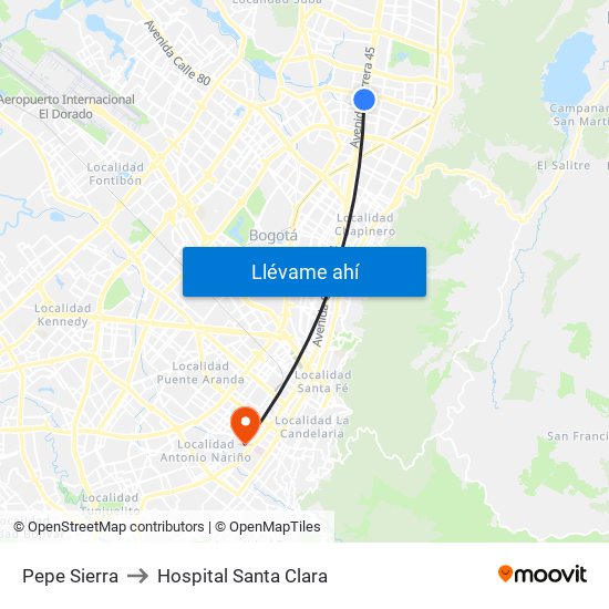 Pepe Sierra to Hospital Santa Clara map