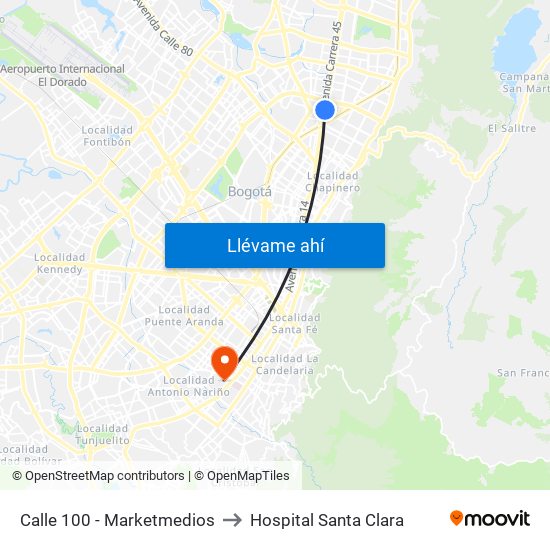 Calle 100 - Marketmedios to Hospital Santa Clara map