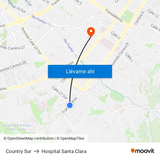 Country Sur to Hospital Santa Clara map