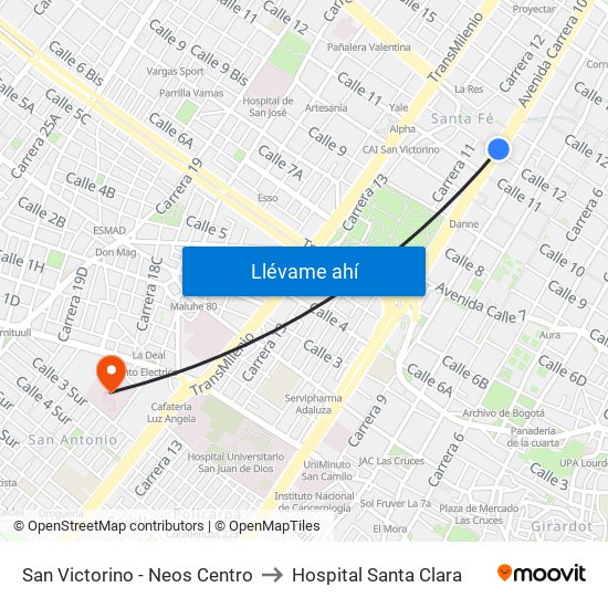 San Victorino - Neos Centro to Hospital Santa Clara map
