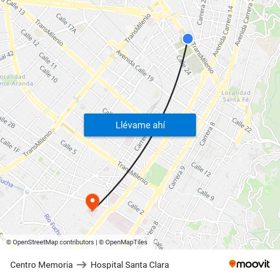 Centro Memoria to Hospital Santa Clara map