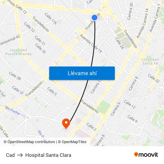 Cad to Hospital Santa Clara map