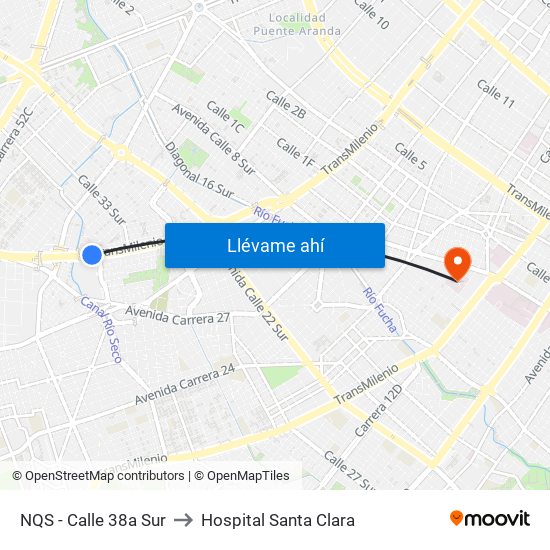 NQS - Calle 38a Sur to Hospital Santa Clara map